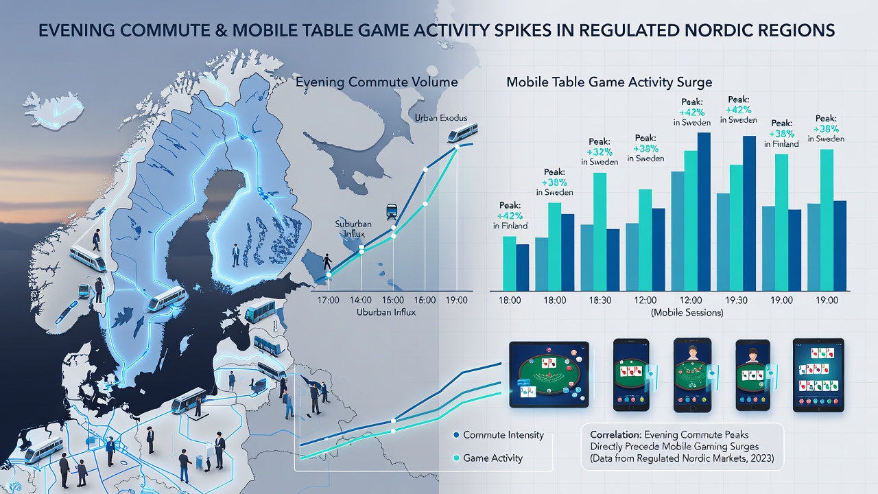 Heatmap of mobile table game sessions during evening hours on regulated Nordic gambling platforms